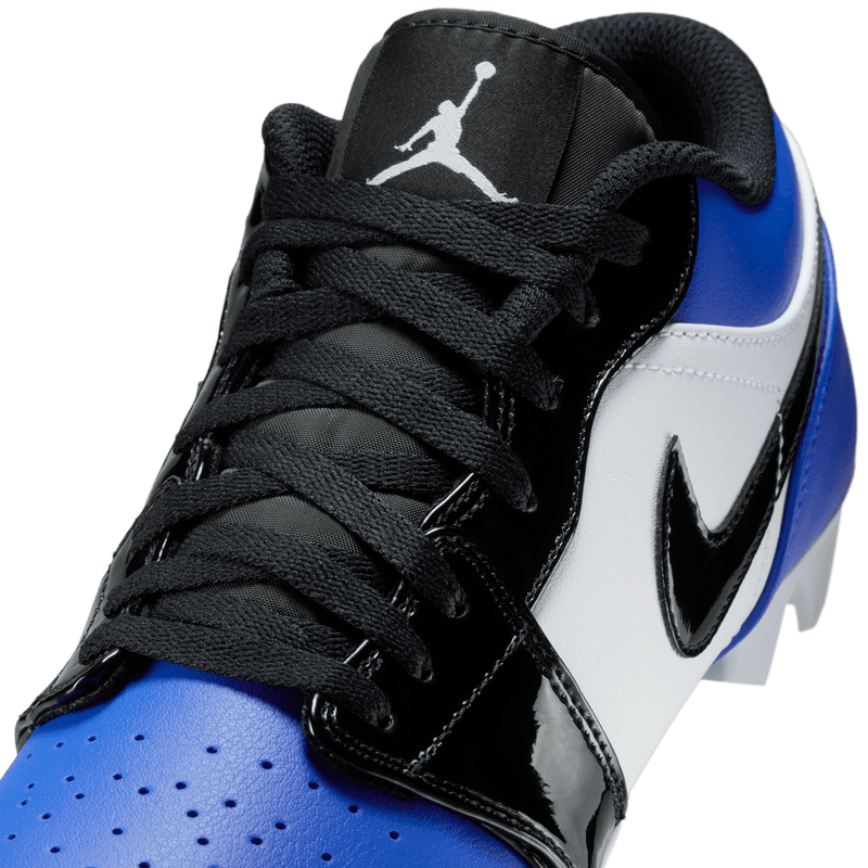 Air Jordan 1 Low TD Cleat “Royal Toe” Close-up side/front view (Angled macro shot)