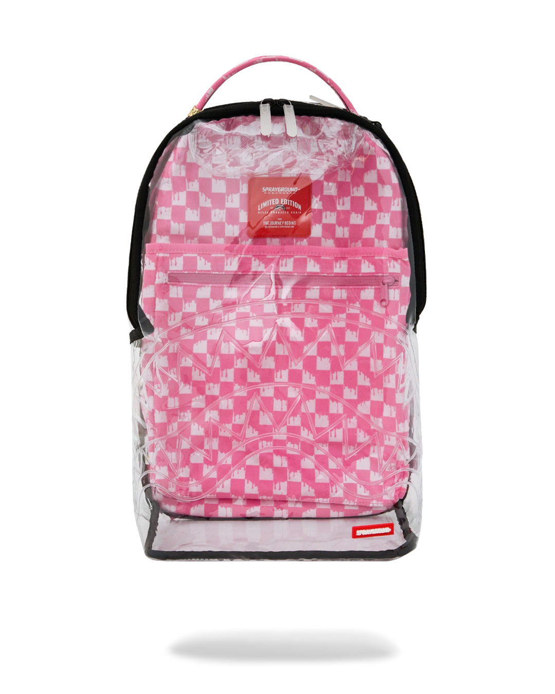 Clear Dlx Backpack Checked Out Pink Drip