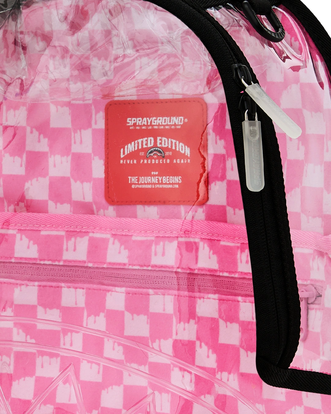 Clear Dlx Backpack Checked Out Pink Drip