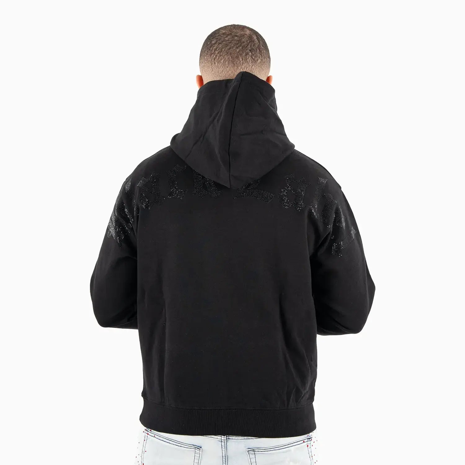 Men's B Logo Rhinestone Pull Over Hoodie Black Label - Tops and Bottoms USA