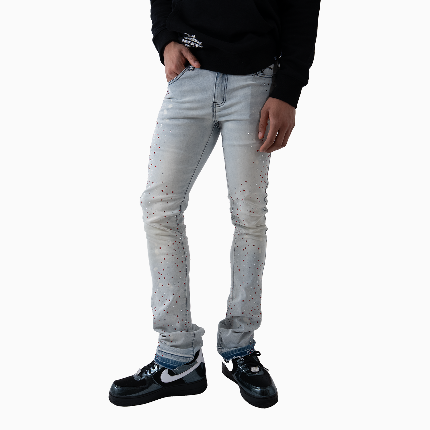 Men's Wash Denim With Pink Stone Pant