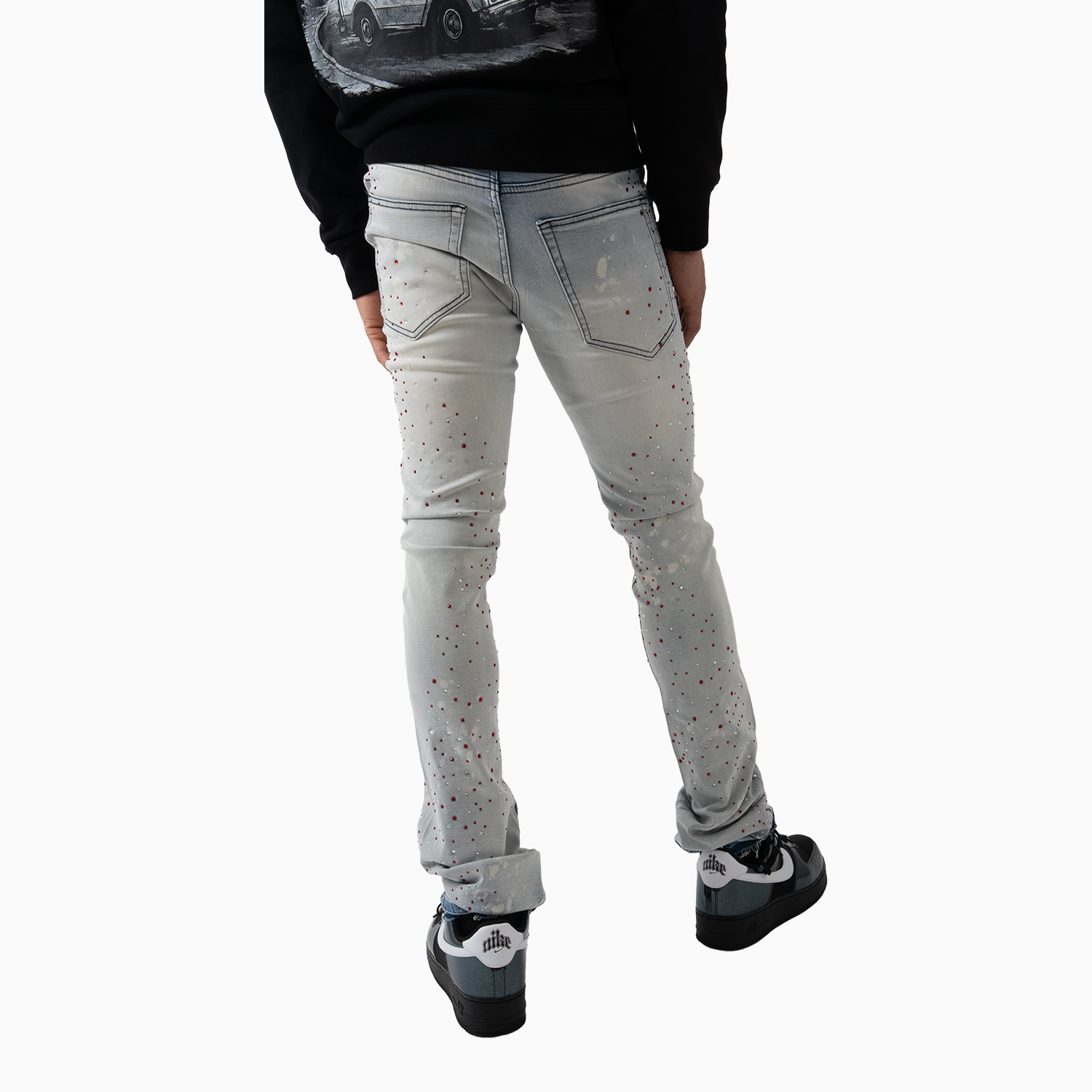 Men's Wash Denim With Pink Stone Pant