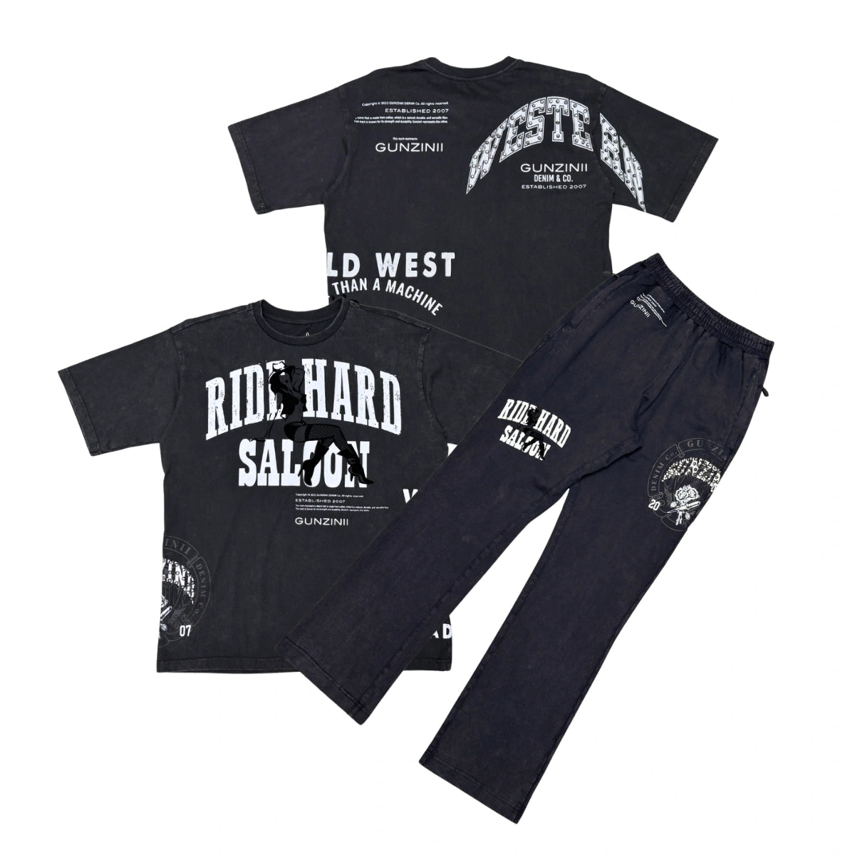 Men's Ride Hard Washed Black Graphic Jogger Set