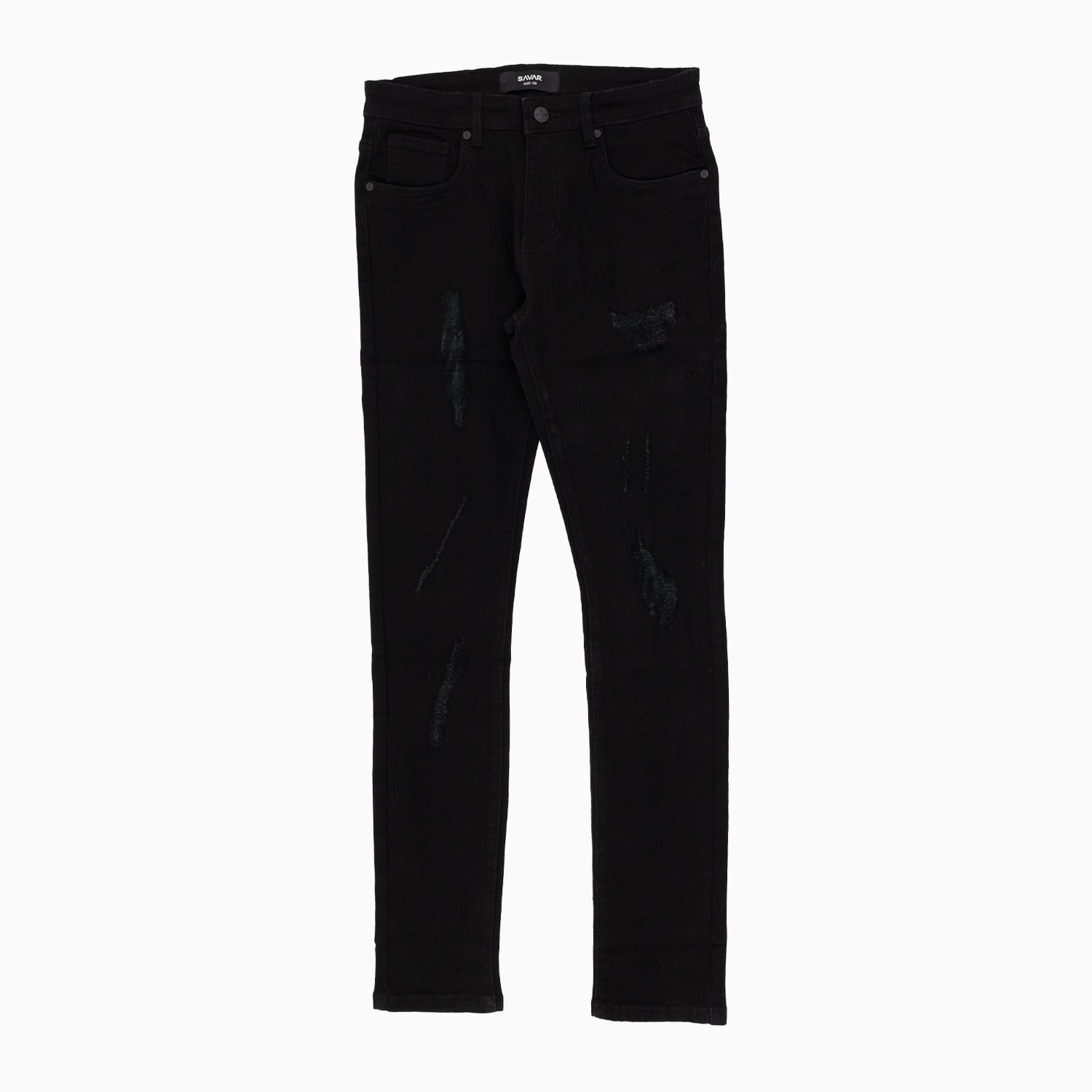 Men's Savar Jet Black Slim Denim Ripped Jeans Pant-sjr0100-jetblk