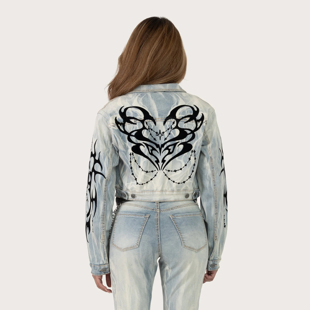 Women's Flock Denim Flame Streetwear Set