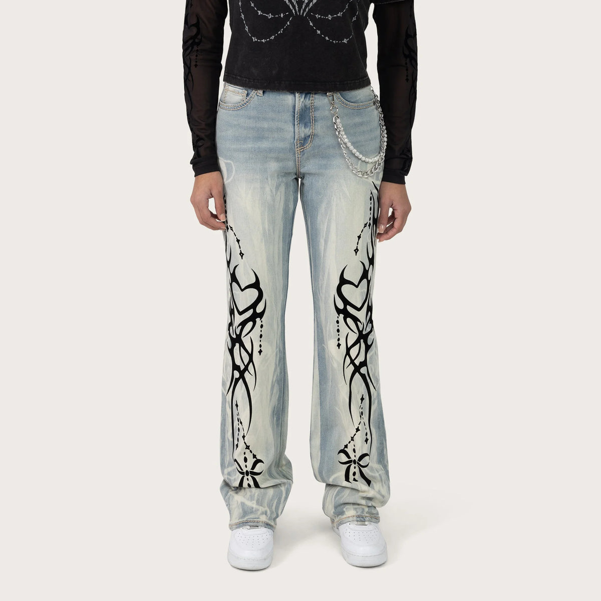 Women's Flock Denim Flame Streetwear Set