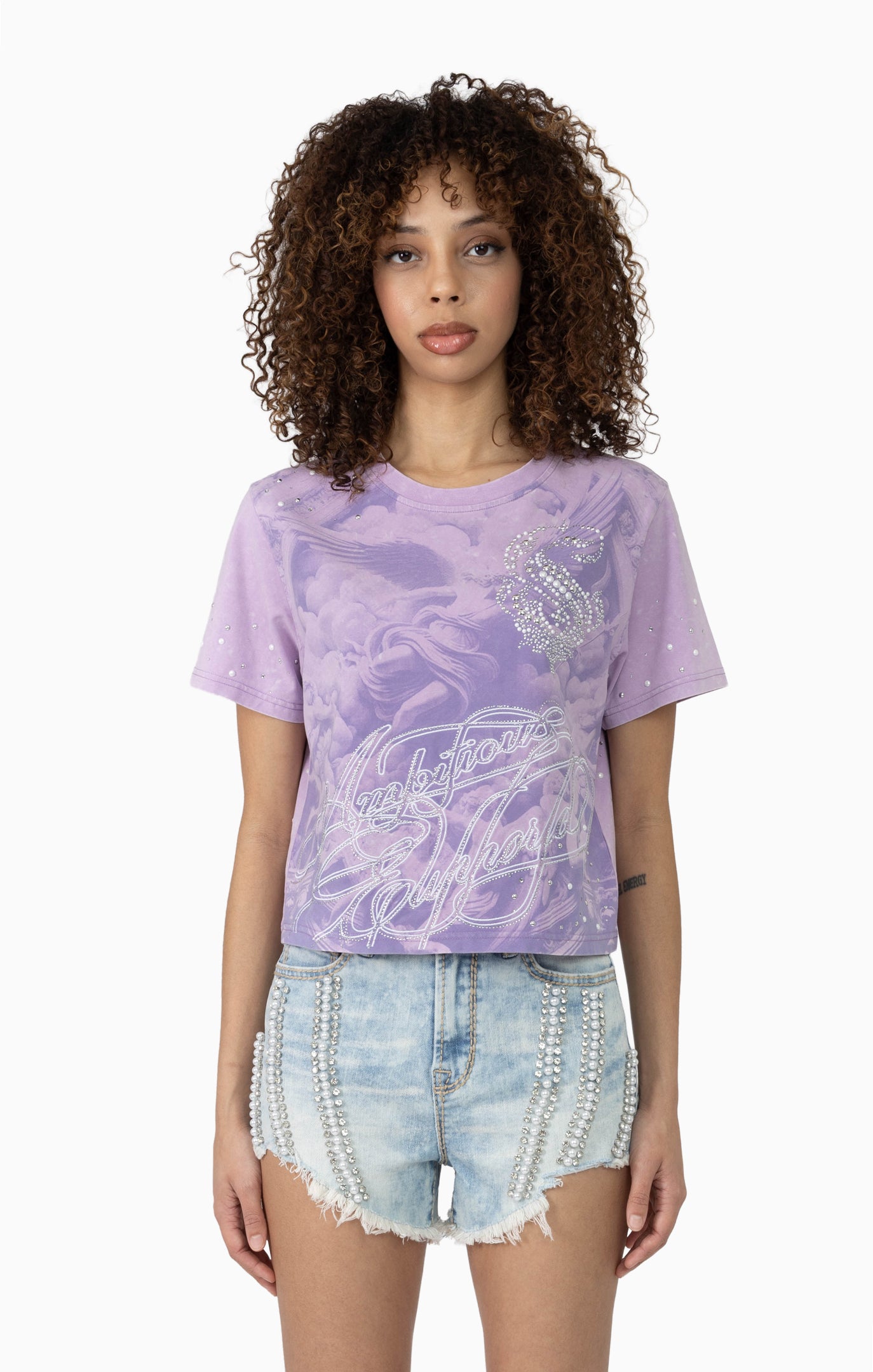 Women's Rhinestone Detail T-Shirt and Shorts Outfit