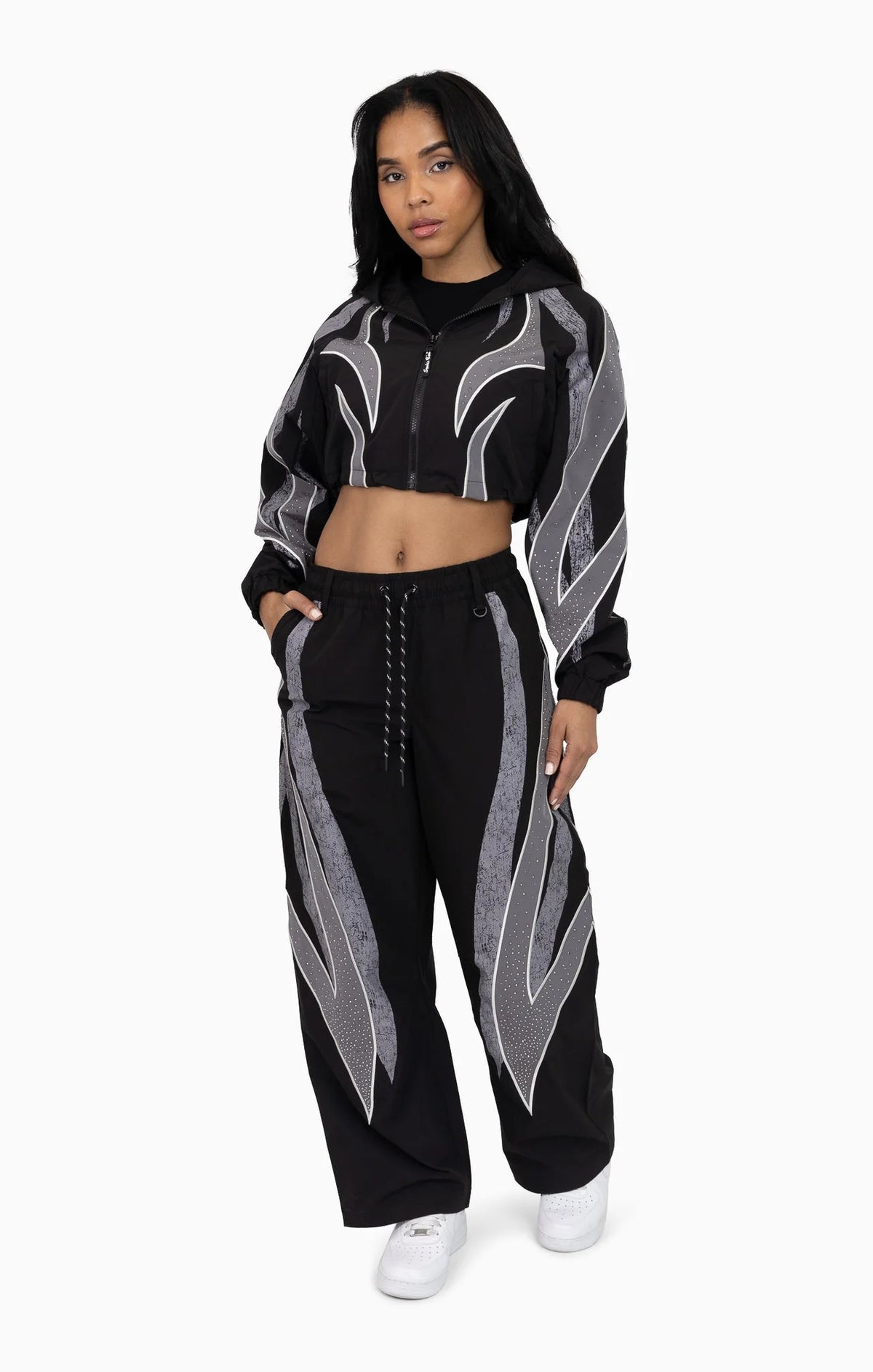 Women's Rhinestone Panel Windbreaker Outfit