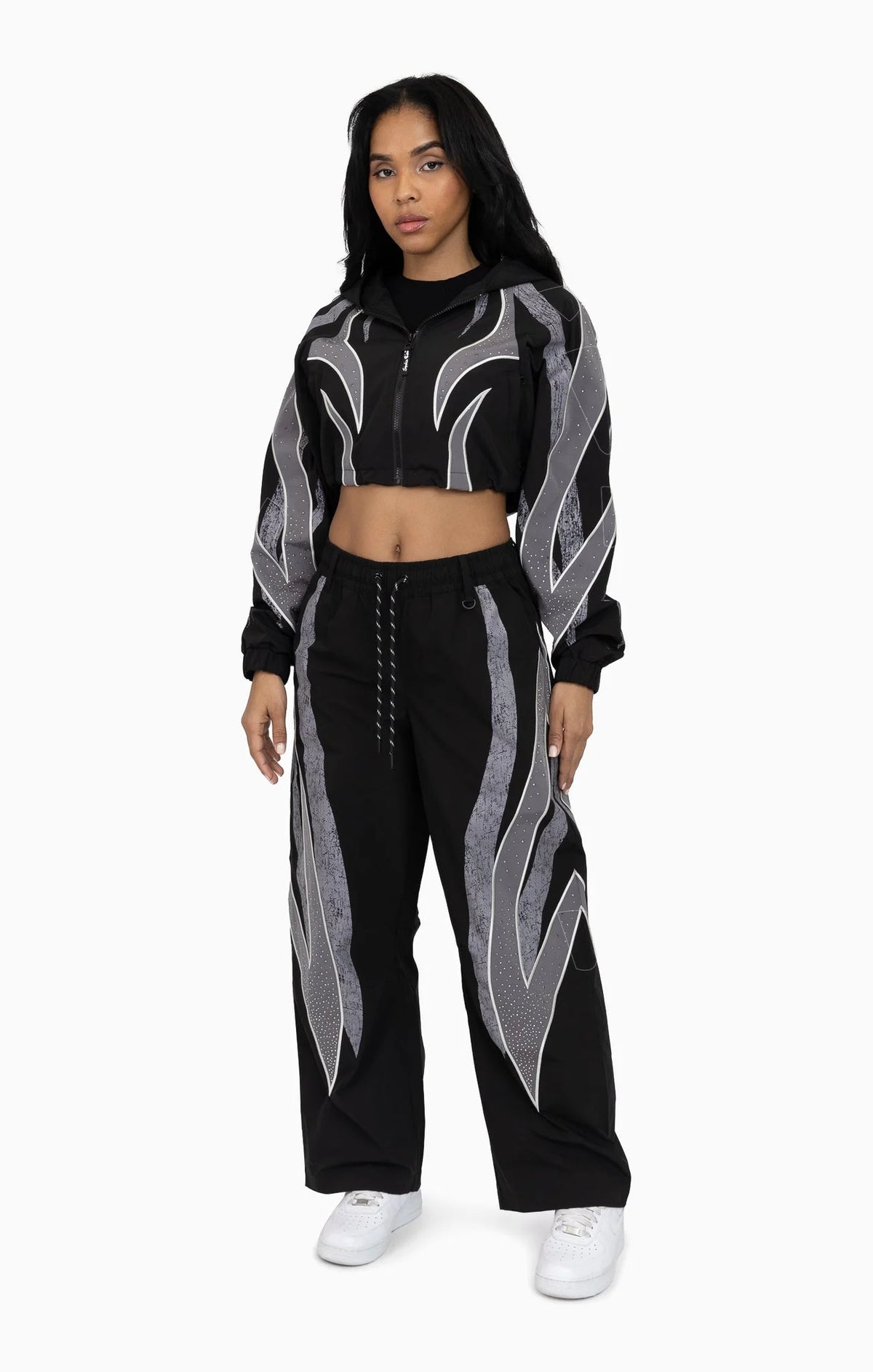 Women's Rhinestone Panel Windbreaker Outfit