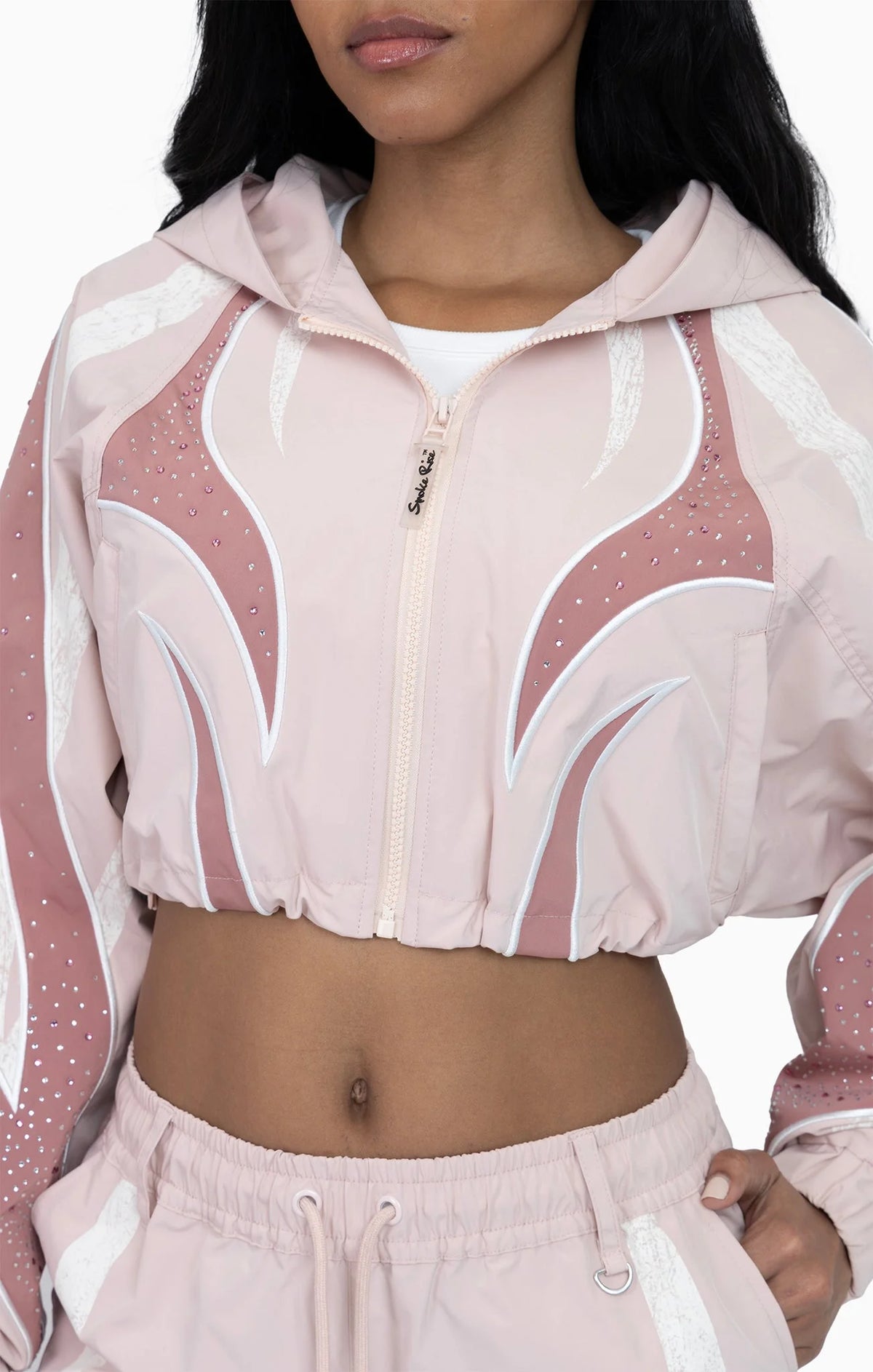 Women's Rhinestone Panel Windbreaker Outfit