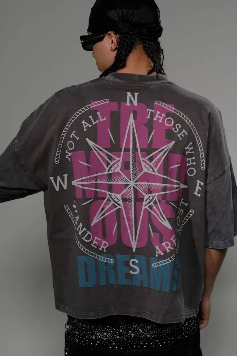 Men's Wide Crop Fit Drop Shoulders T-Shirt Stray - Tops and Bottoms USA