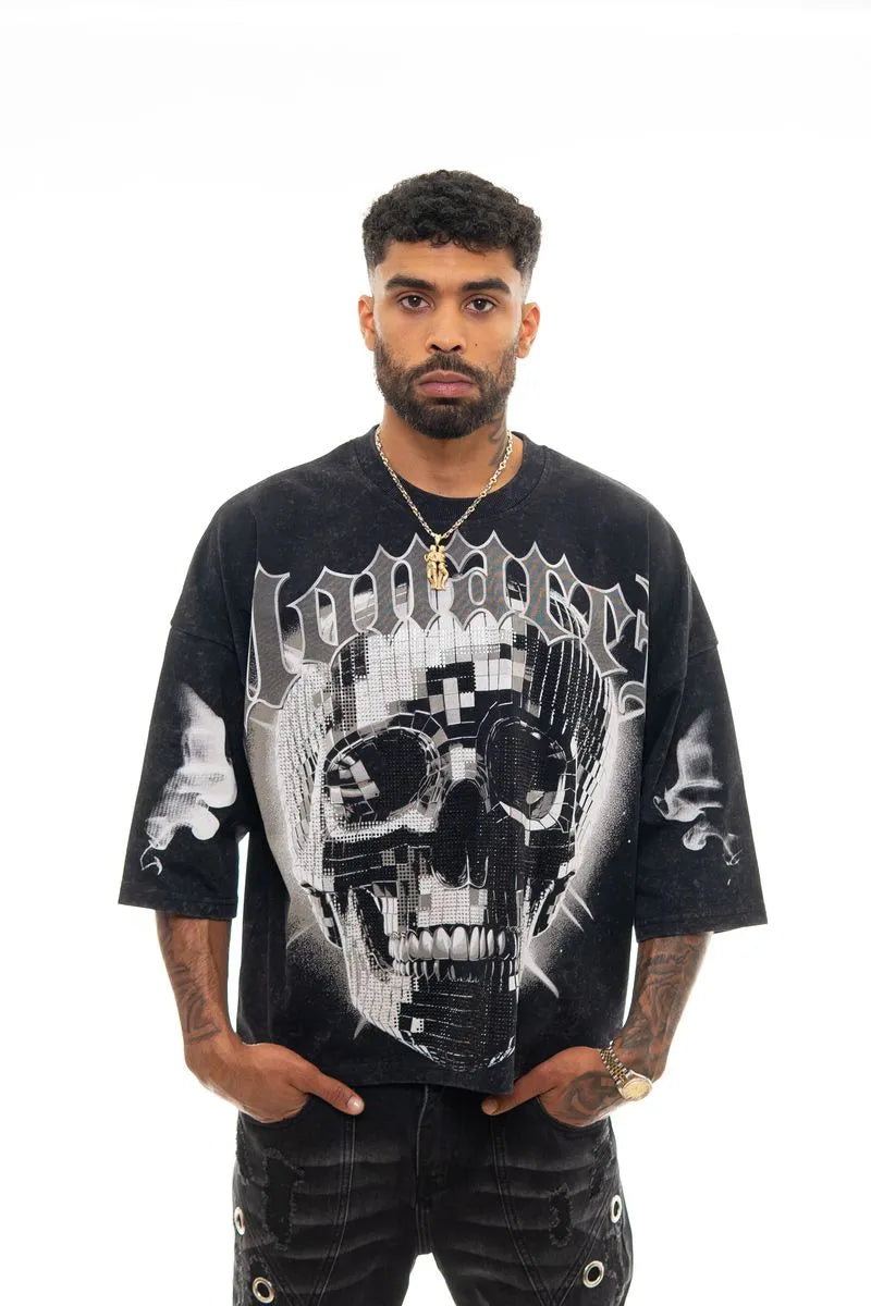 Men's Monarch Digital Skull Oversized Graphic T-Shirt