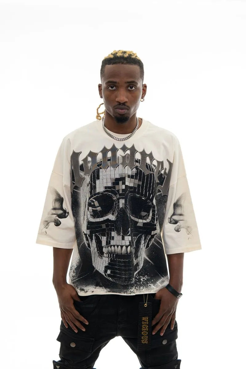 Men's Monarch Digital Skull Oversized Graphic T-Shirt