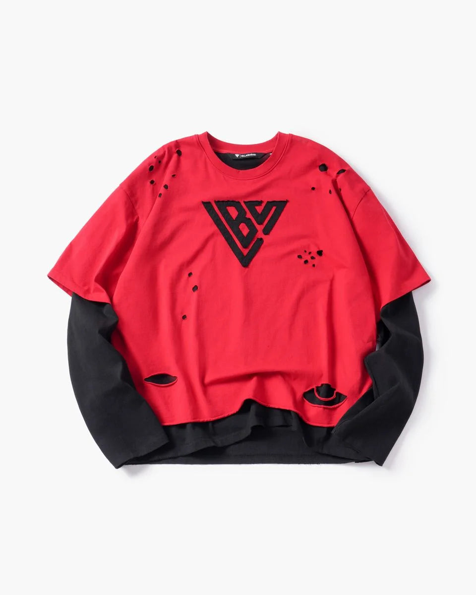 Men's Distressed Red Layered T-Shirt