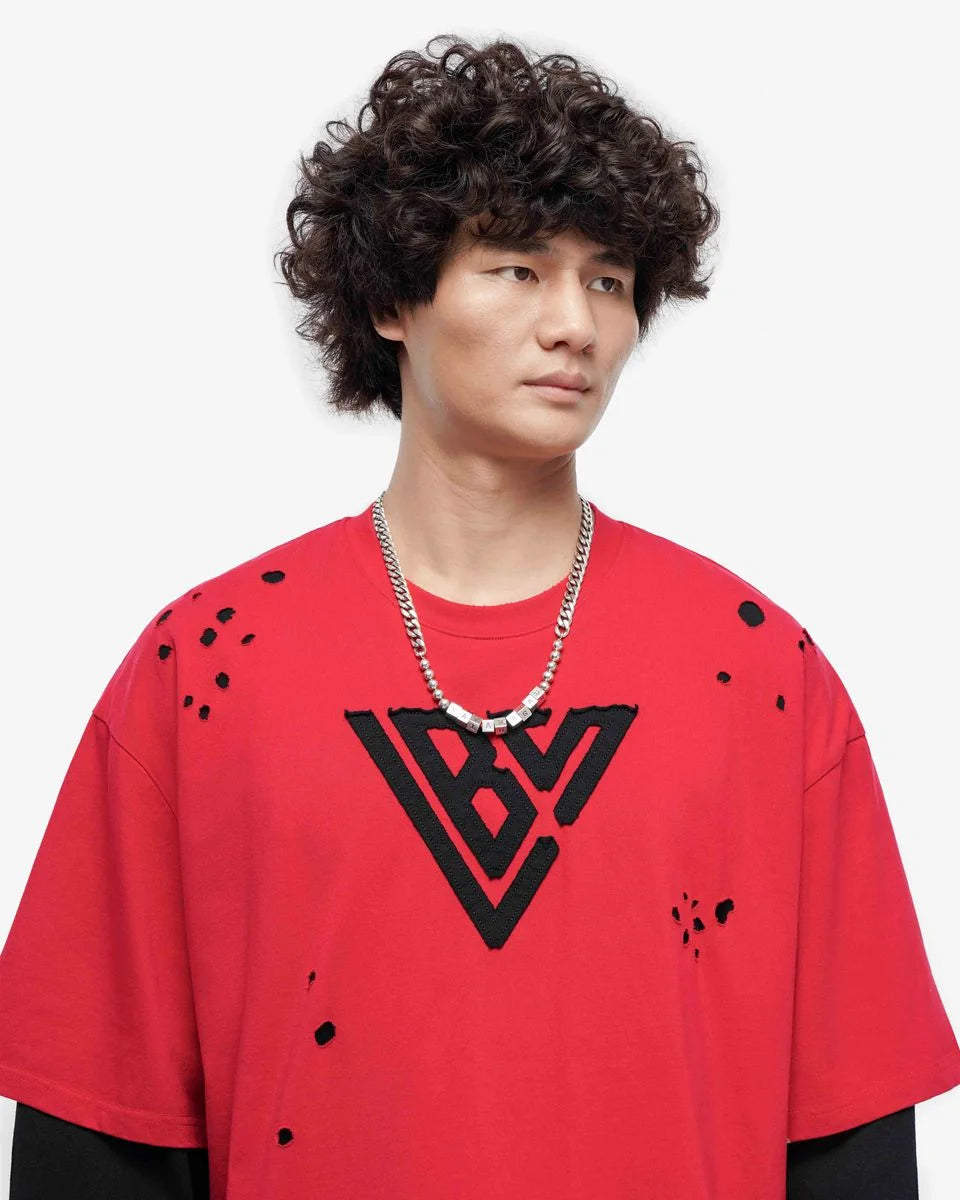 Men's Distressed Red Layered T-Shirt