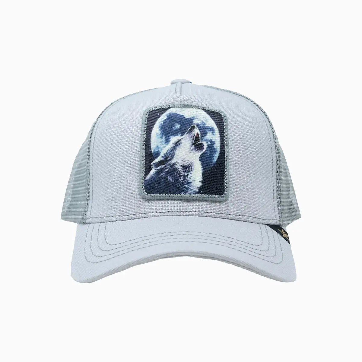 Full Moon Wolf Light Gray Trucker Hat Gold Star Hats - Tops and Bottoms USA