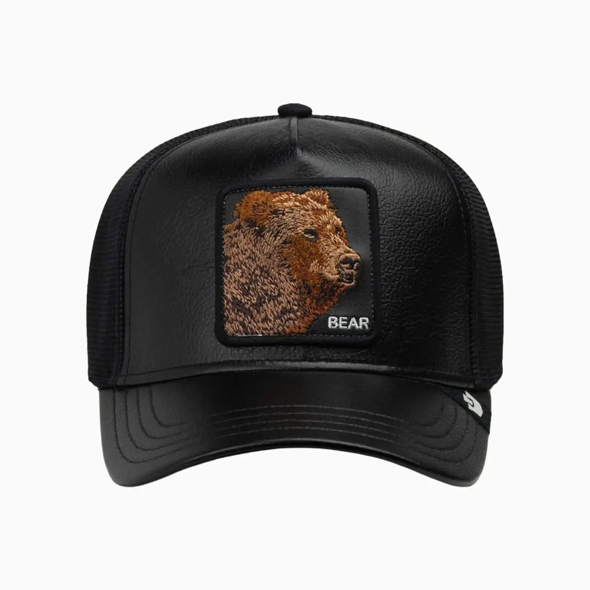 Faux Leather Bear Trucker Hat