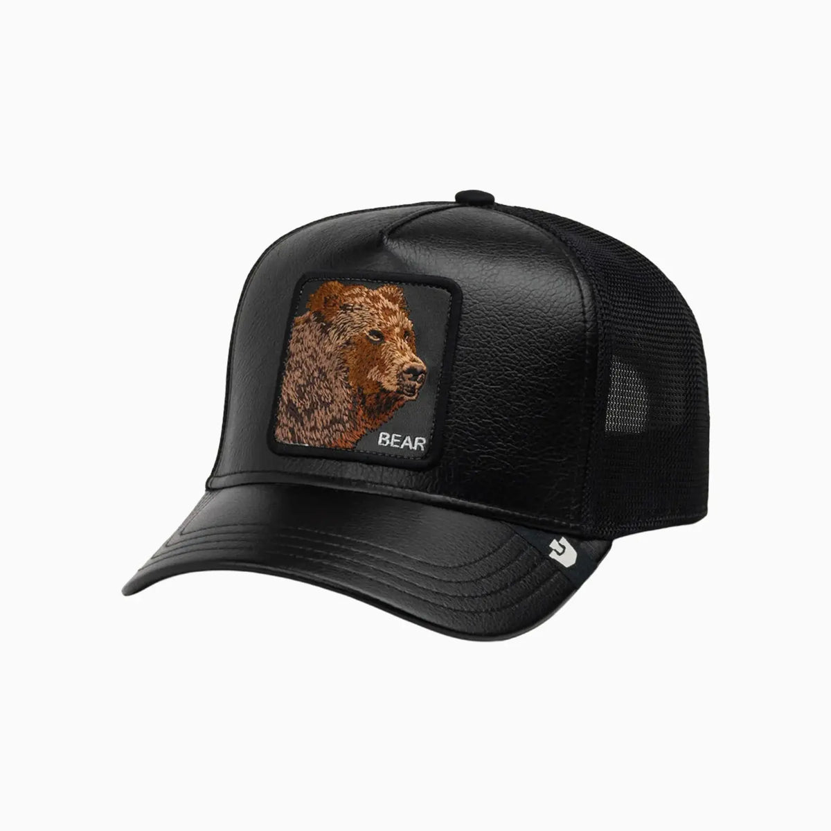 Faux Leather Bear Trucker Hat