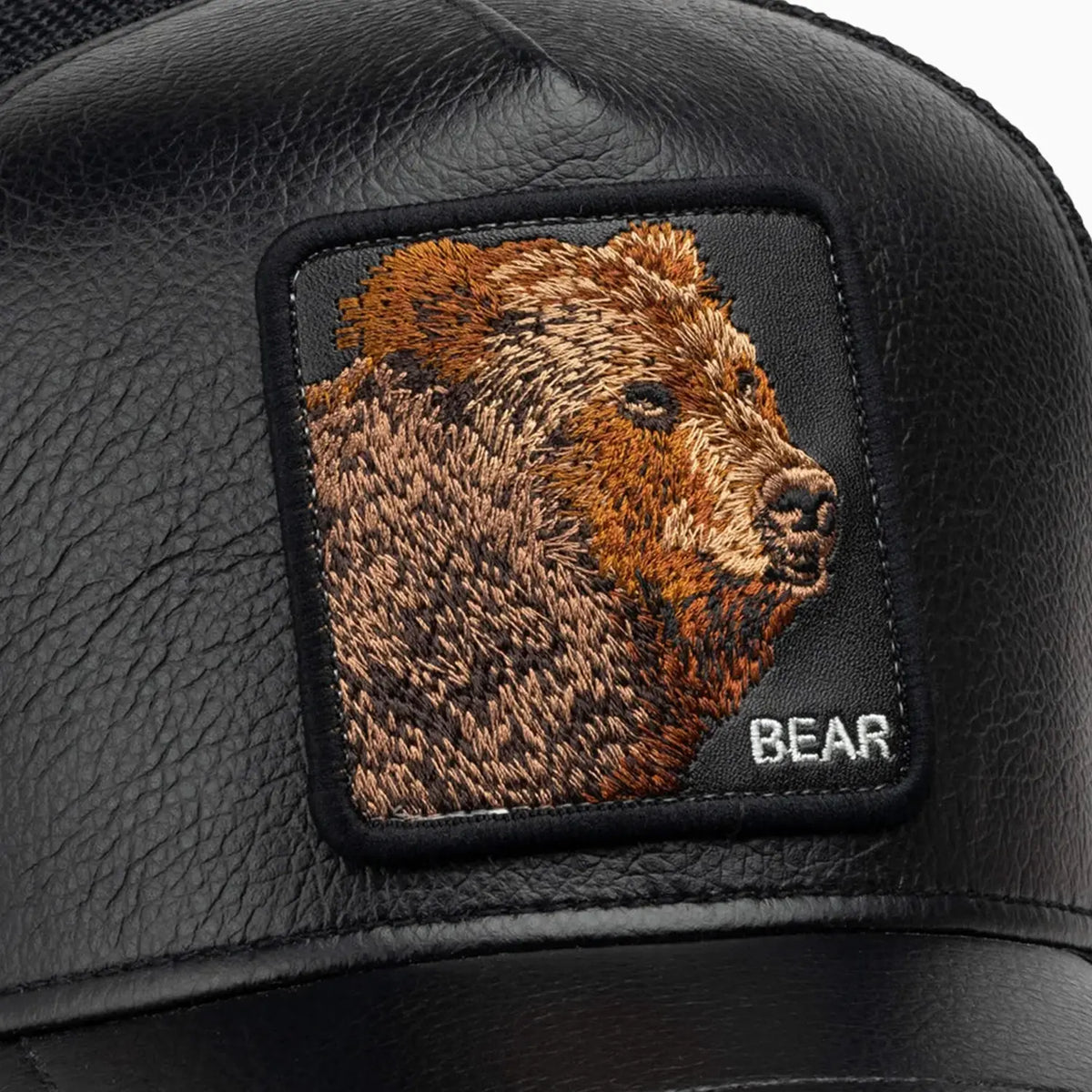 Faux Leather Bear Trucker Hat