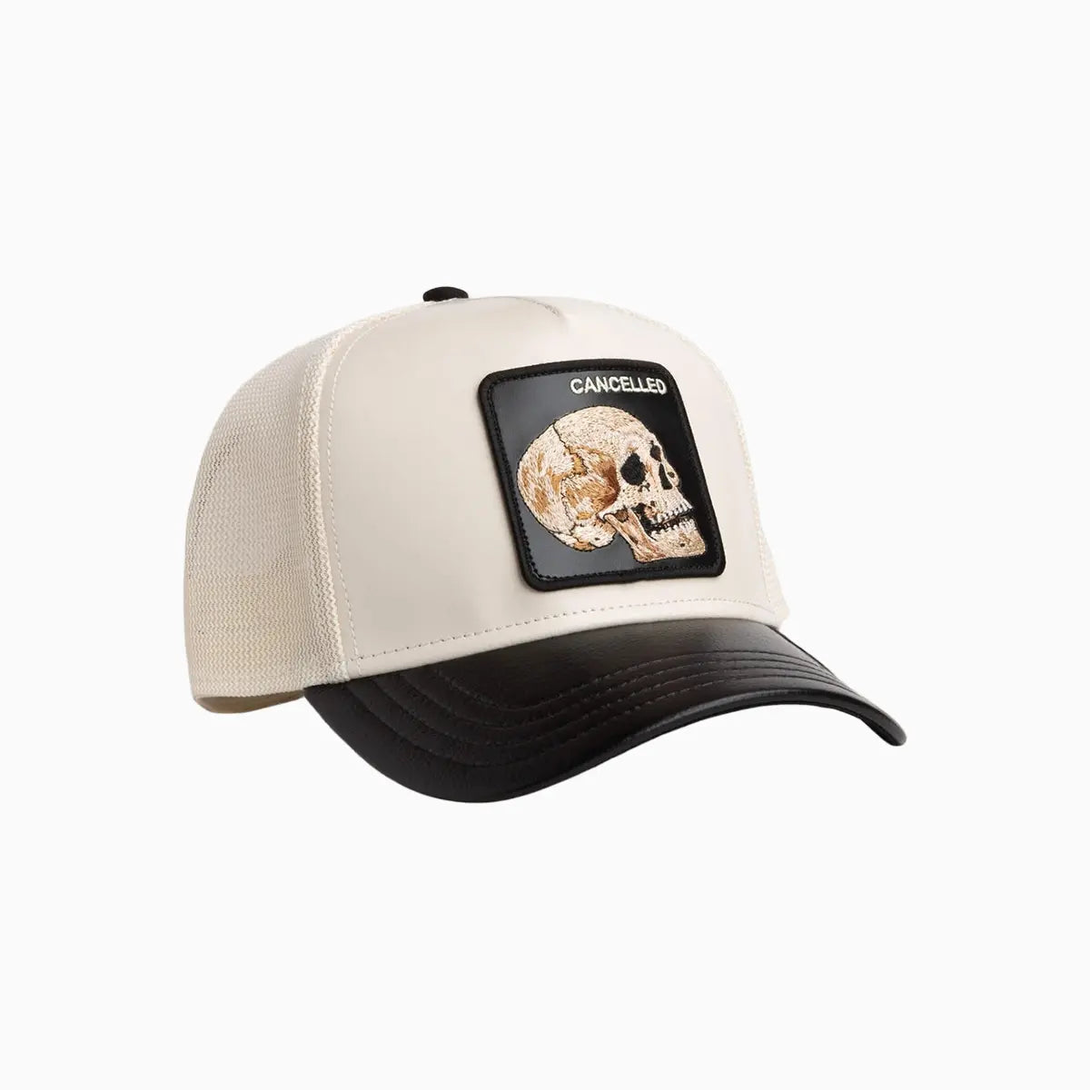 Faux Leather Skull Trucker Hat