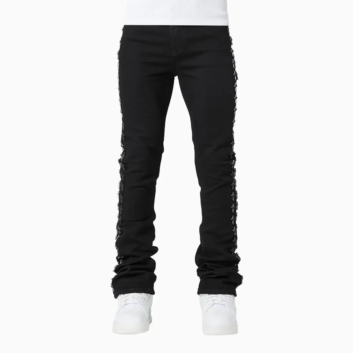 GUAPI BLACK DISTRESSED CROSS DENIM GUAPI BLACK DISTRESSED CROSS DENIM