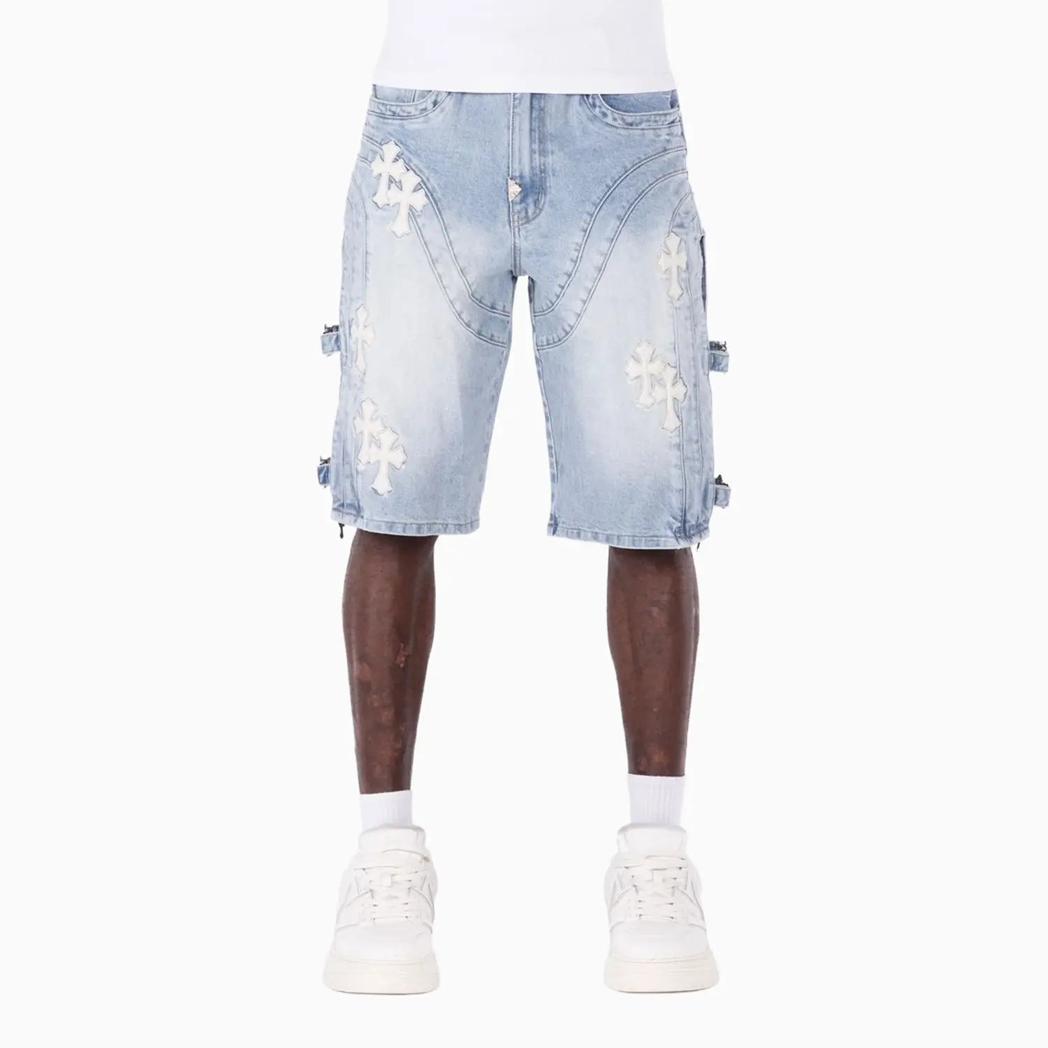 Men's Aqua Blue Cross Buckle Shorts Guapi - Tops and Bottoms USA