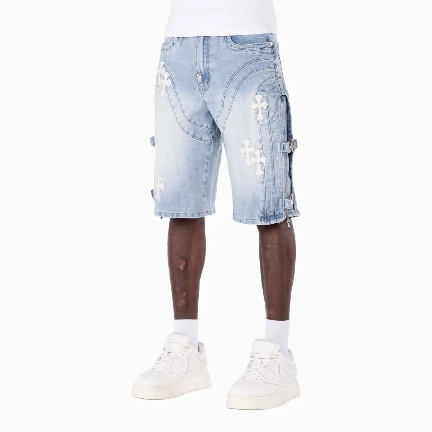 Men's Aqua Blue Cross Buckle Shorts Guapi - Tops and Bottoms USA
