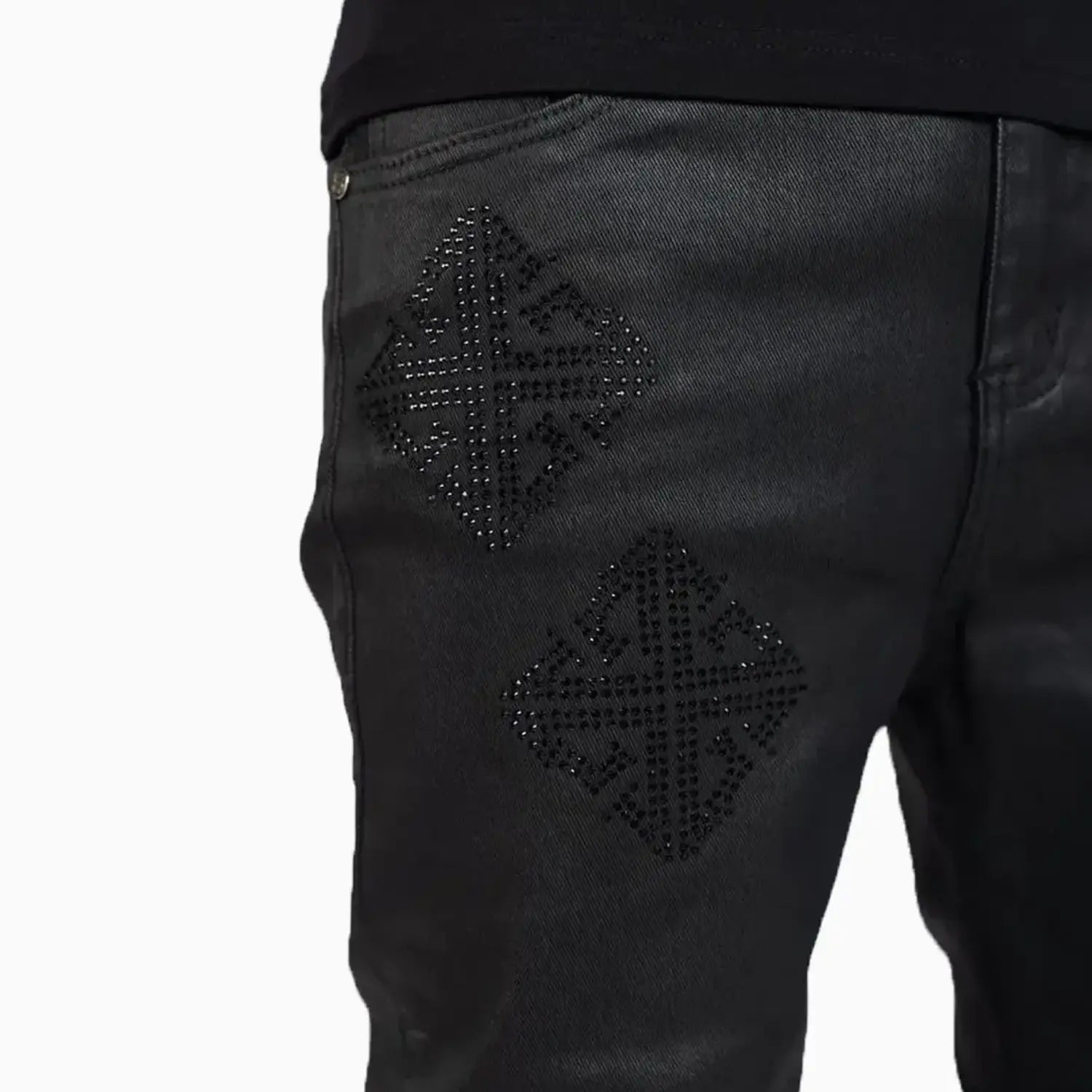 Men's Black Icon Embellished Denim Pant Guapi - Tops and Bottoms USA