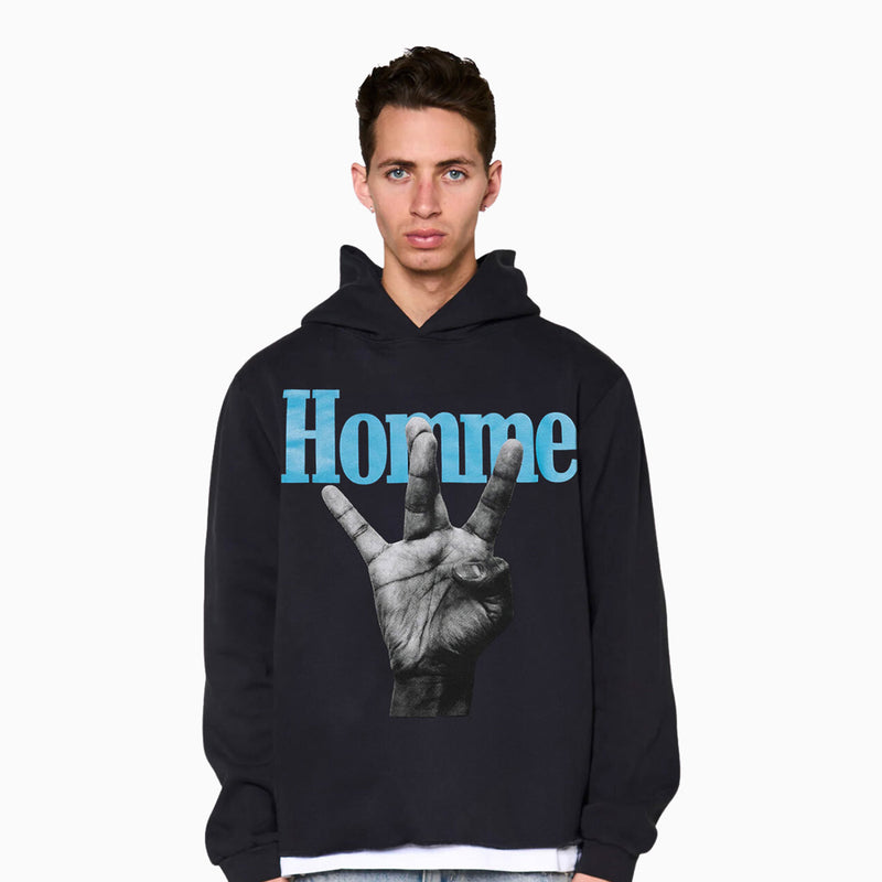 Homme Femme Men's Twisted Fingers Pull Over Hoodie