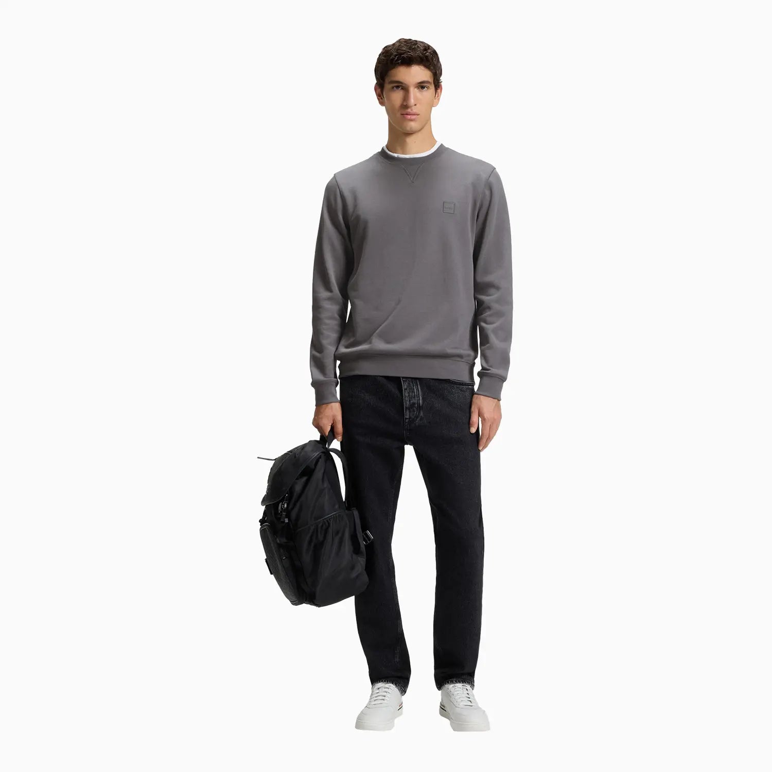 Men's Cotton Terry Sweatshirt with Logo Patch