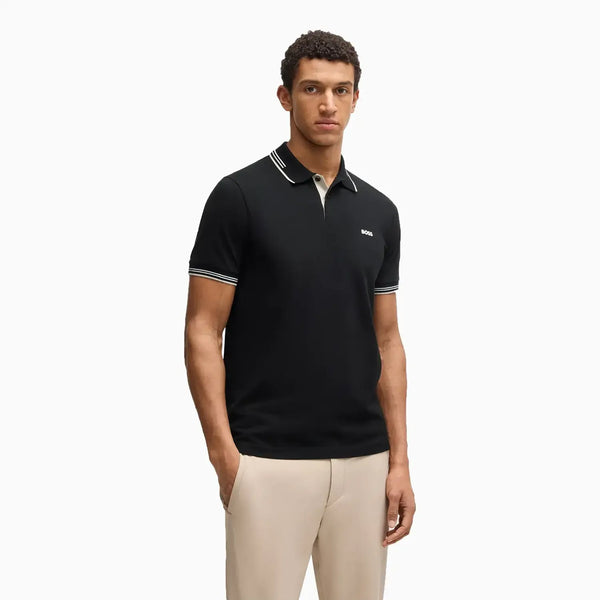 GLS-Sweat POLO 2023 - Black & WhiteサイズXL Hugo Boss Men's Stretch Cotton Slim fit Polo Shirt with Branding