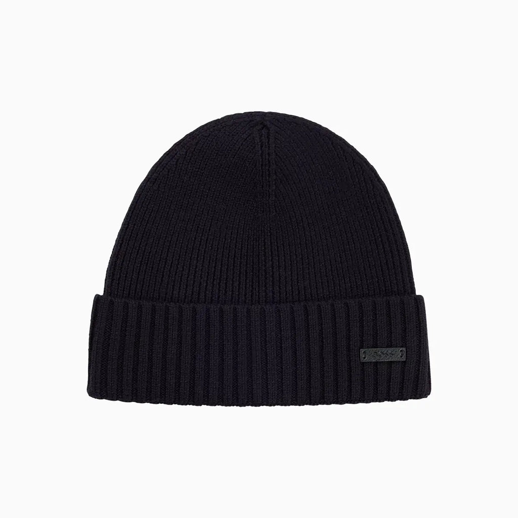 Hugo Boss Ribbed Beanie Hat In Virgin Wool