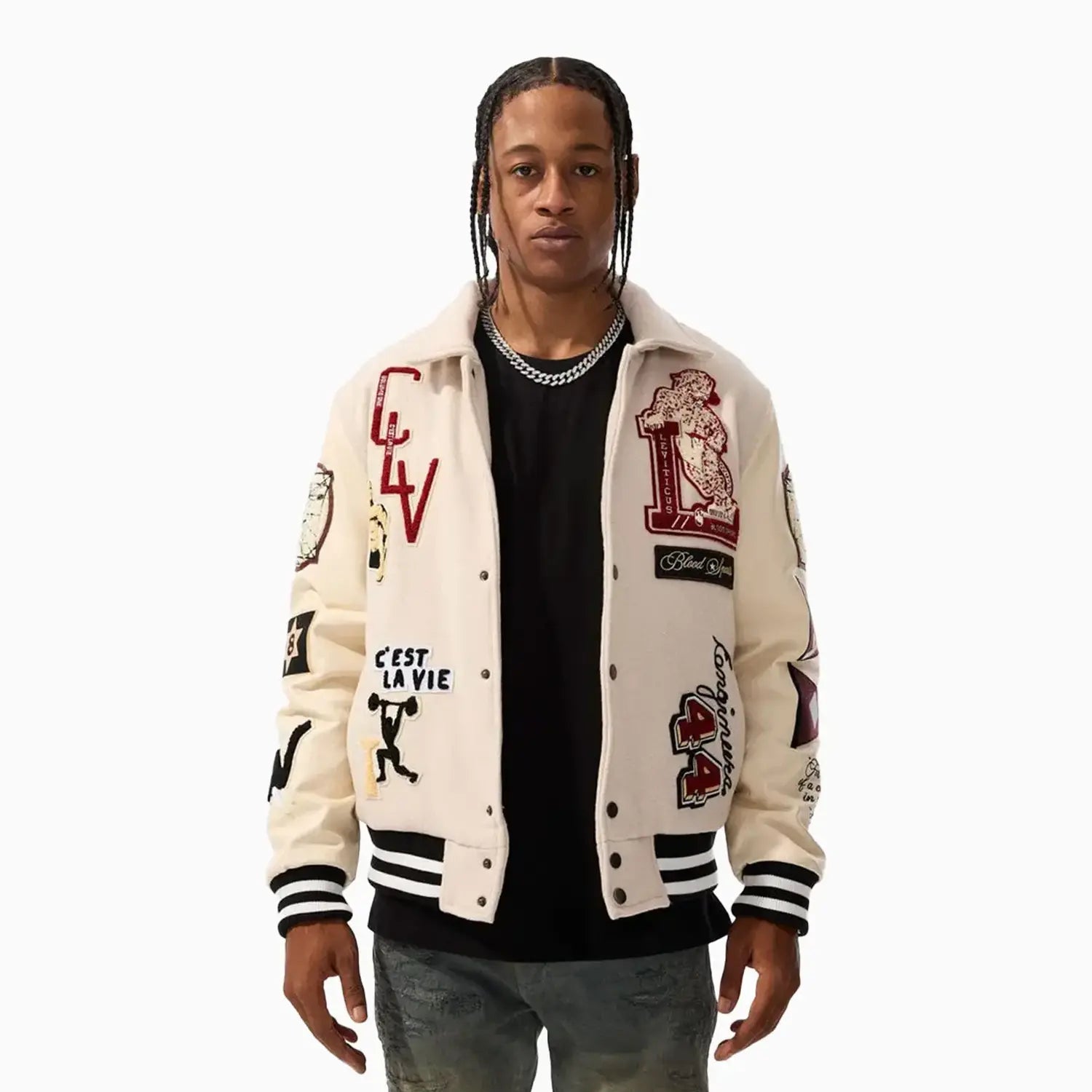 Men's Varsity Baseball Jacket Cotton Blend Letter Man Jacket Classic Casual Swea