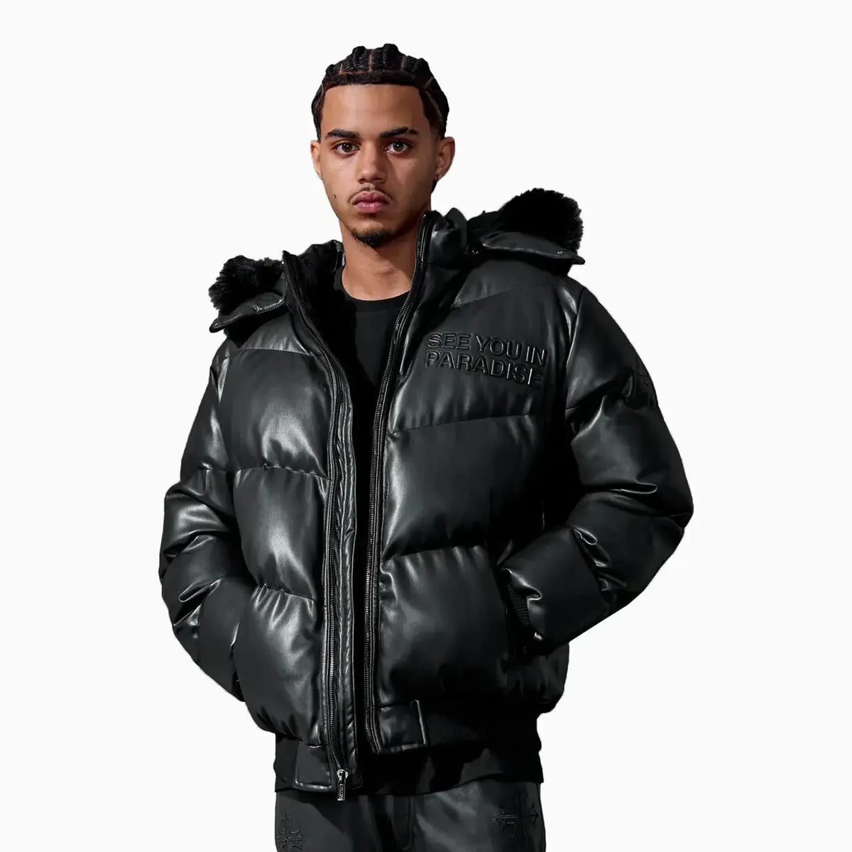 最終価格JOSE MOON ZIPUP COMPACT JACKET Jordan Craig Men's SYIP Pu Puffer With Emboss Jacket