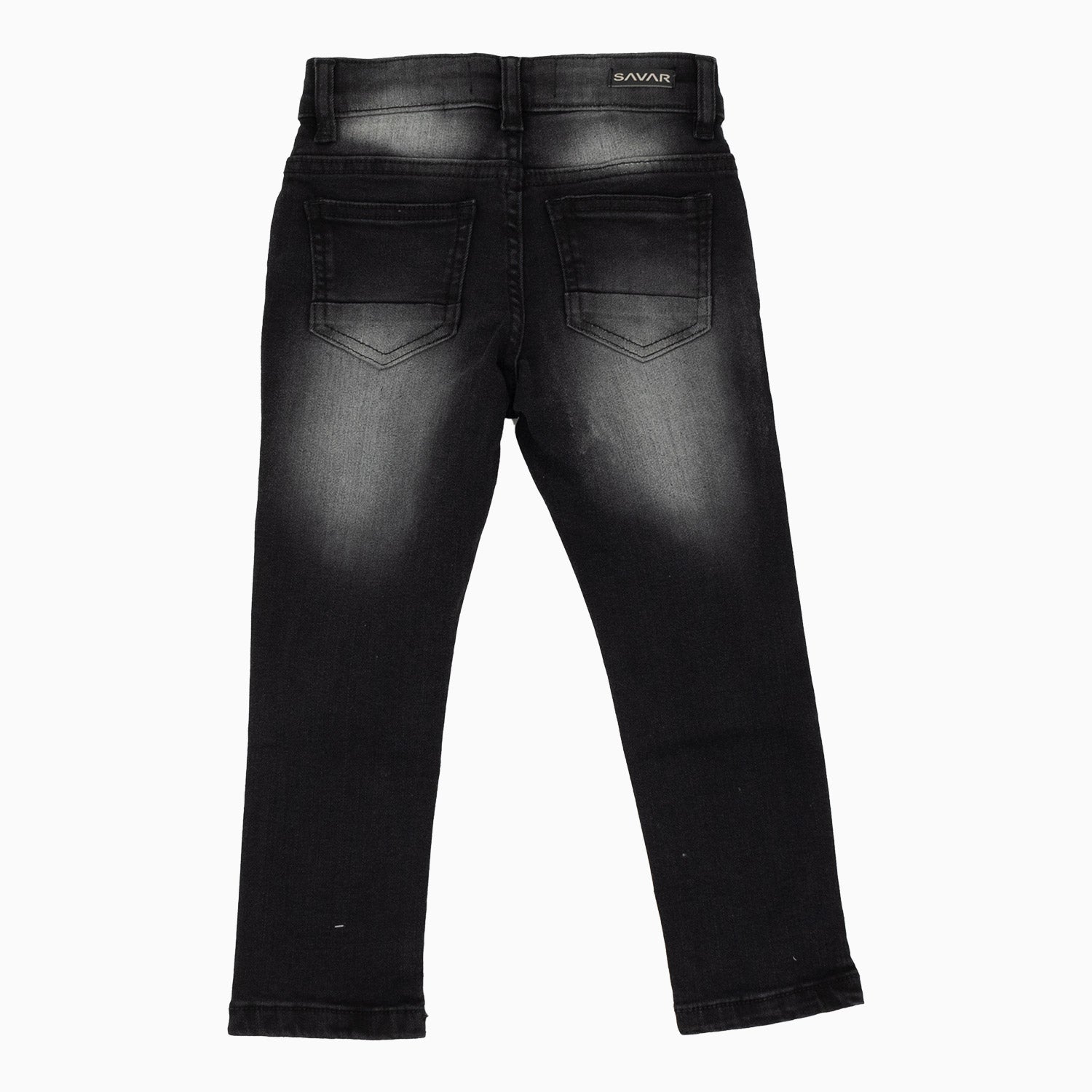 Kid's Savar Black Wash Slim Denim Ripped Jeans Pant