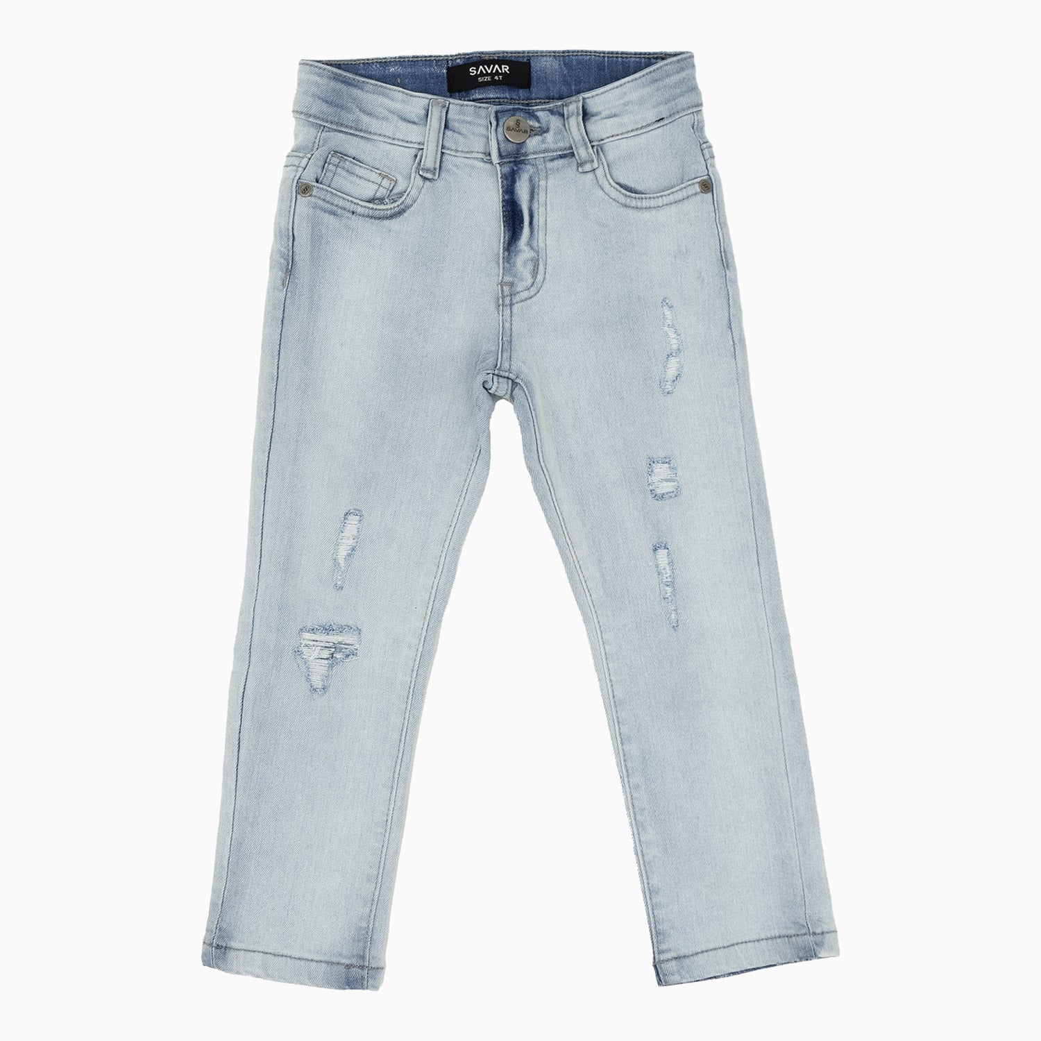 Kid's Savar Ice Blue Slim Denim Ripped Jeans Pant