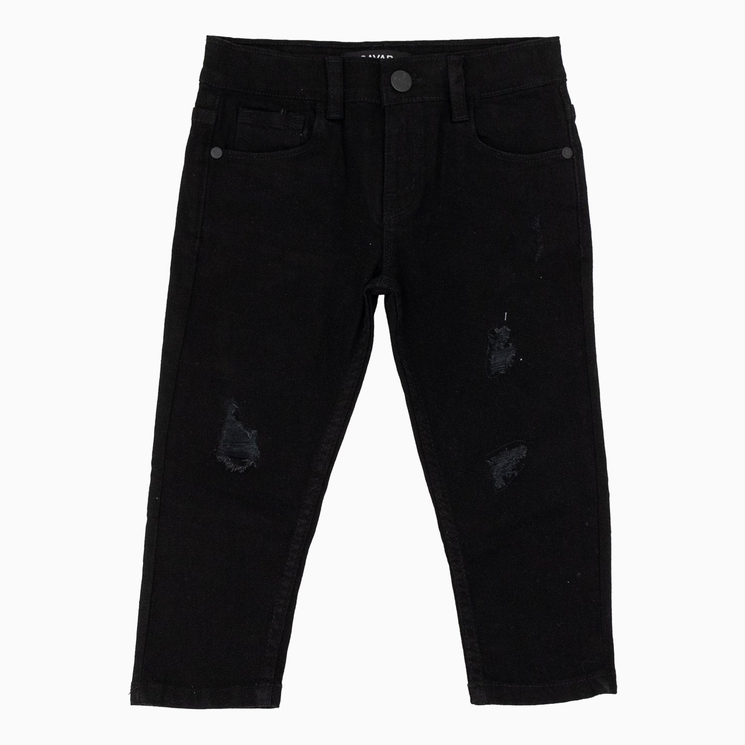 Kid's Savar Jet Black Slim Denim Ripped Jeans Pant