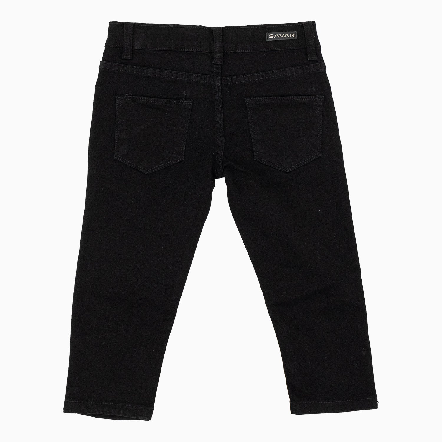 Kid's Savar Jet Black Slim Denim Ripped Jeans Pant