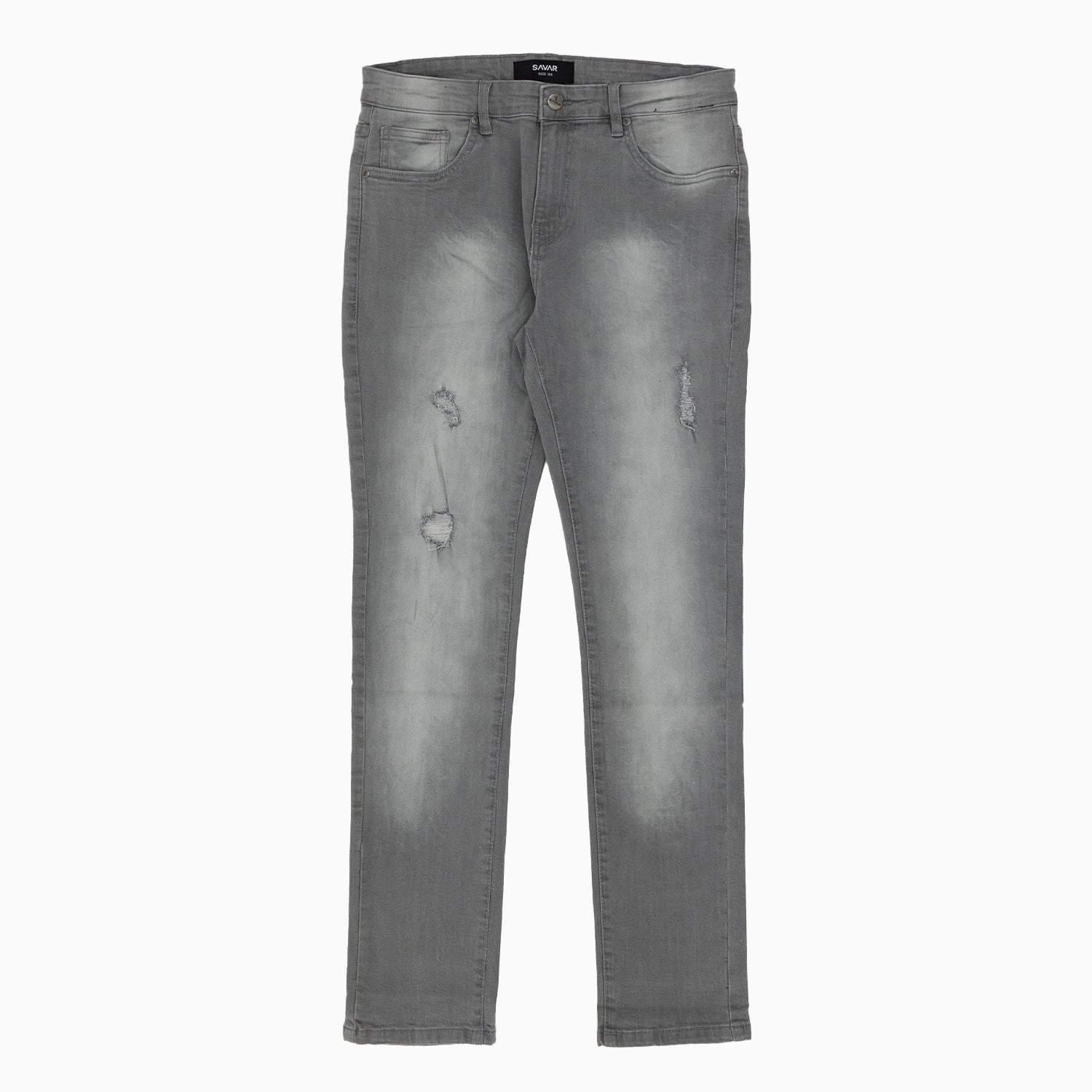 Kid's Savar Light Grey Slim Denim Ripped Jeans Pant