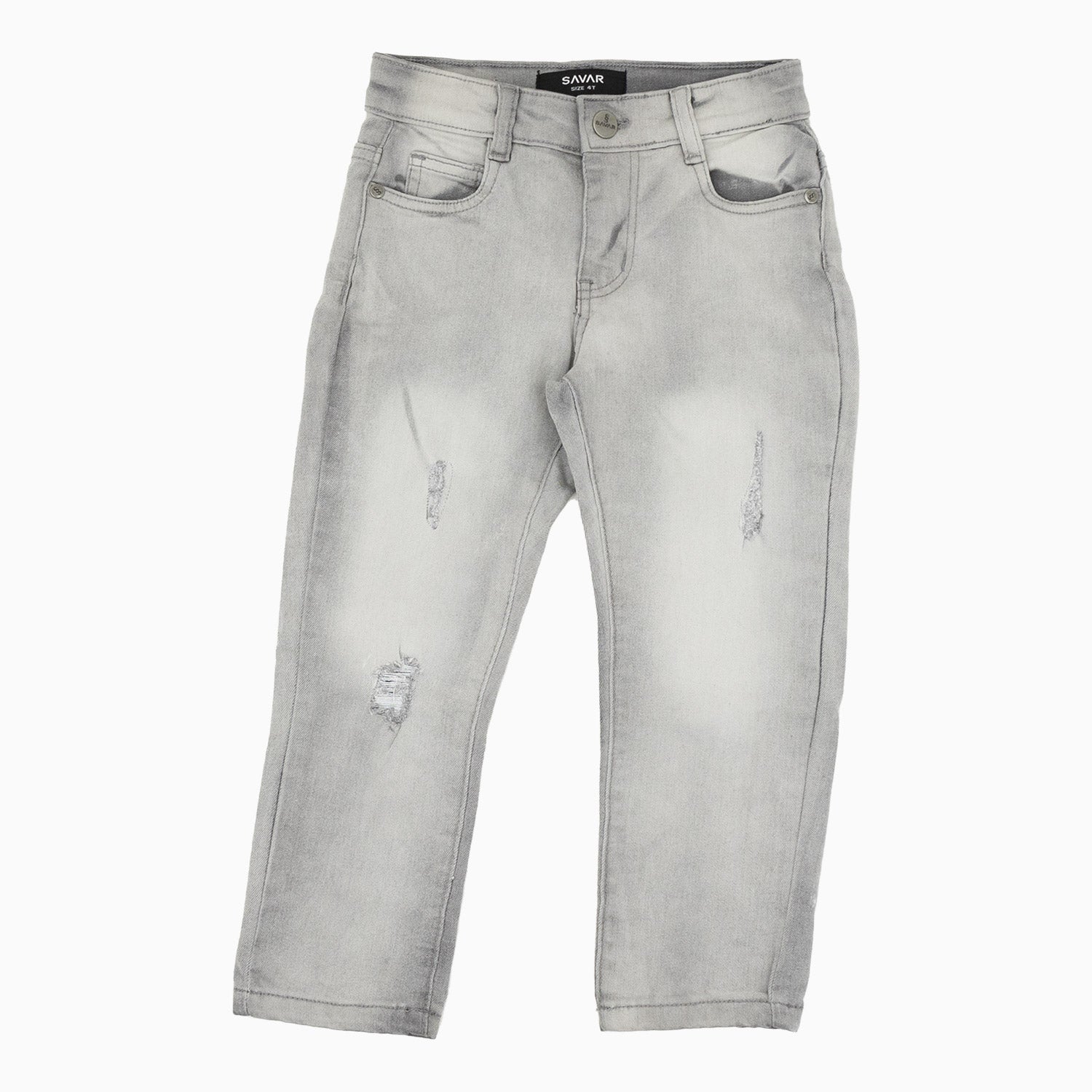 Kid's Savar Light Grey Slim Denim Ripped Jeans Pant