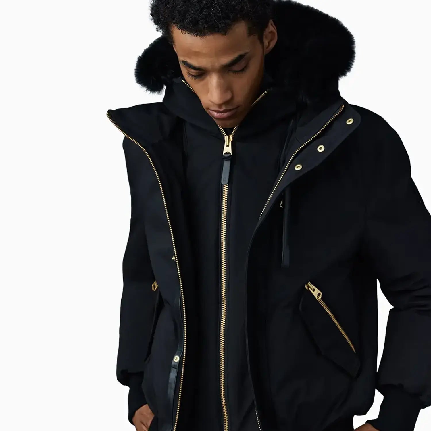 Mackage Men's DIXON 2-in-1 Nordic Tech Down Bomber With Blue Fox Fur Mackage Men's DIXON 2-in-1 Nordic Tech Down Bomber With Blue Fox Fur