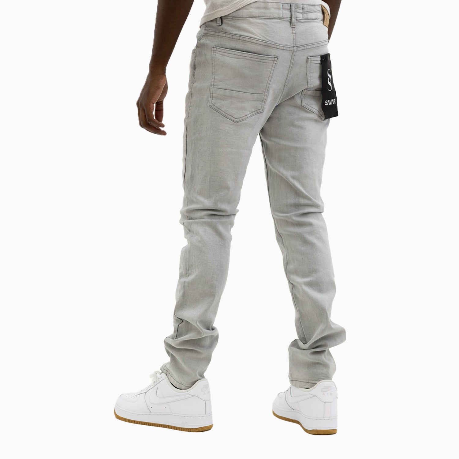 Men's Savar Ice Grey Slim Denim Ripped Jeans Pant