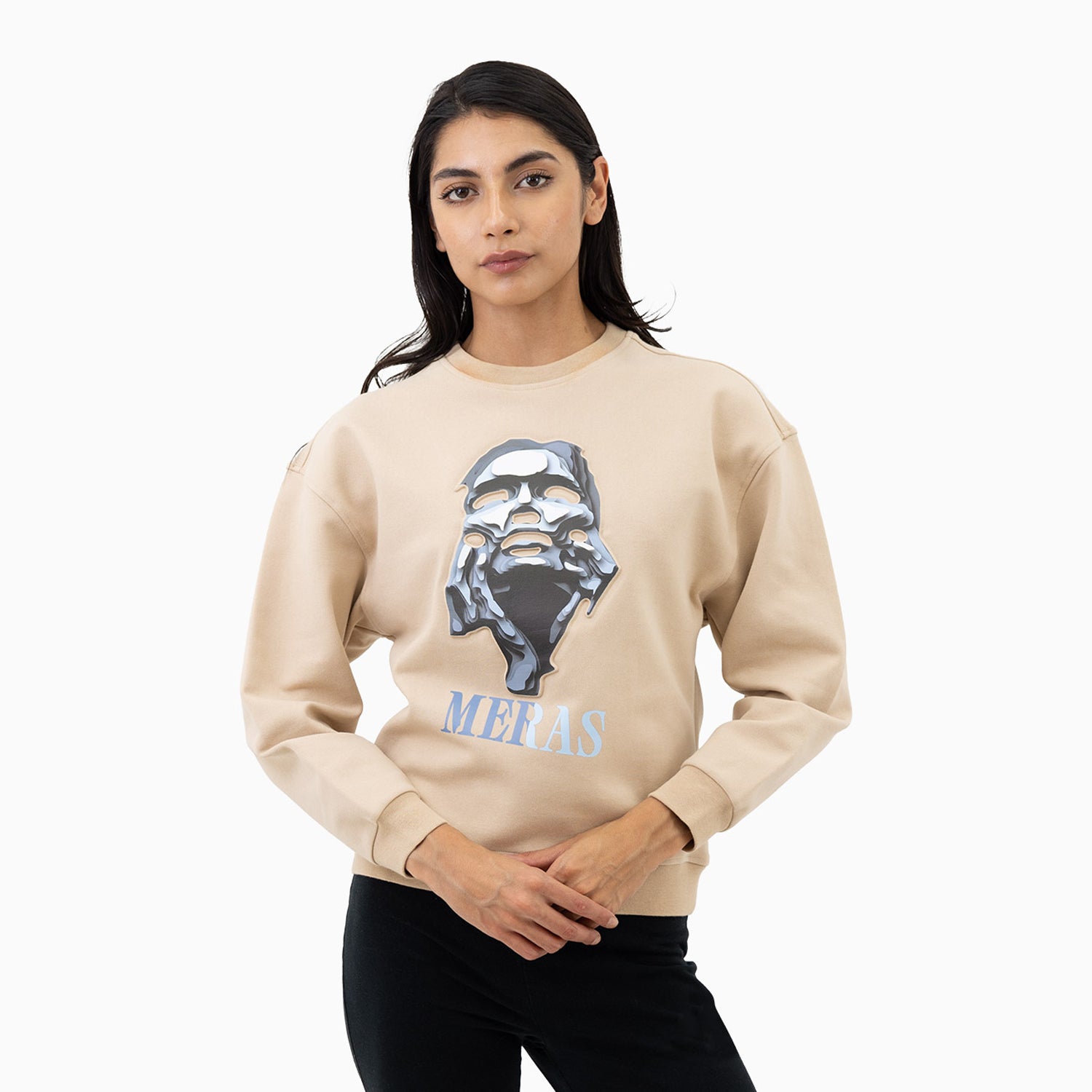 meras-womens-grey-lady-crew-neck-sweatshirt-mcw2303-tan