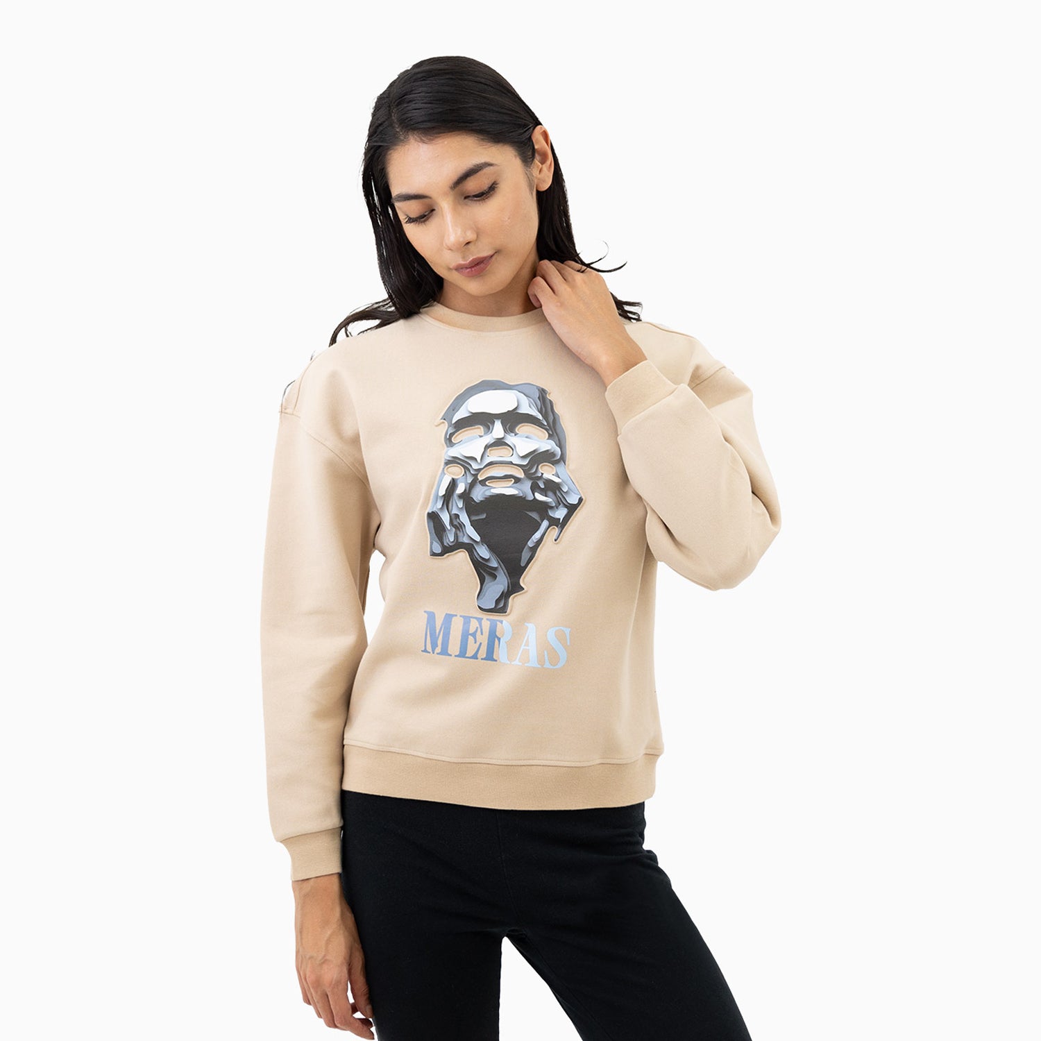 meras-womens-grey-lady-crew-neck-sweatshirt-mcw2303-tan