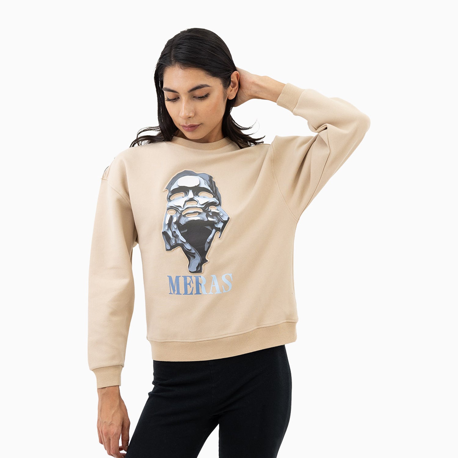 meras-womens-grey-lady-crew-neck-sweatshirt-mcw2303-tan