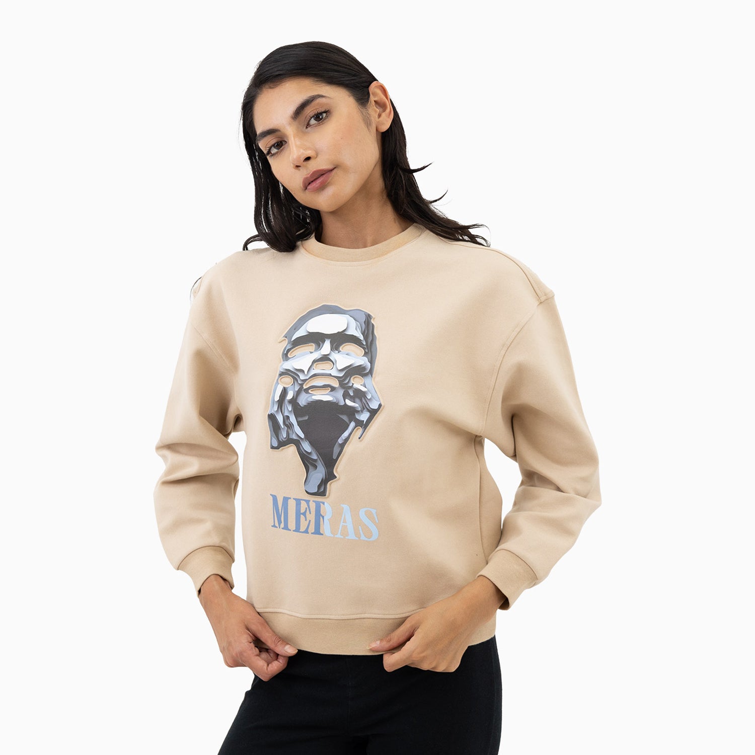 meras-womens-grey-lady-crew-neck-sweatshirt-mcw2303-tan
