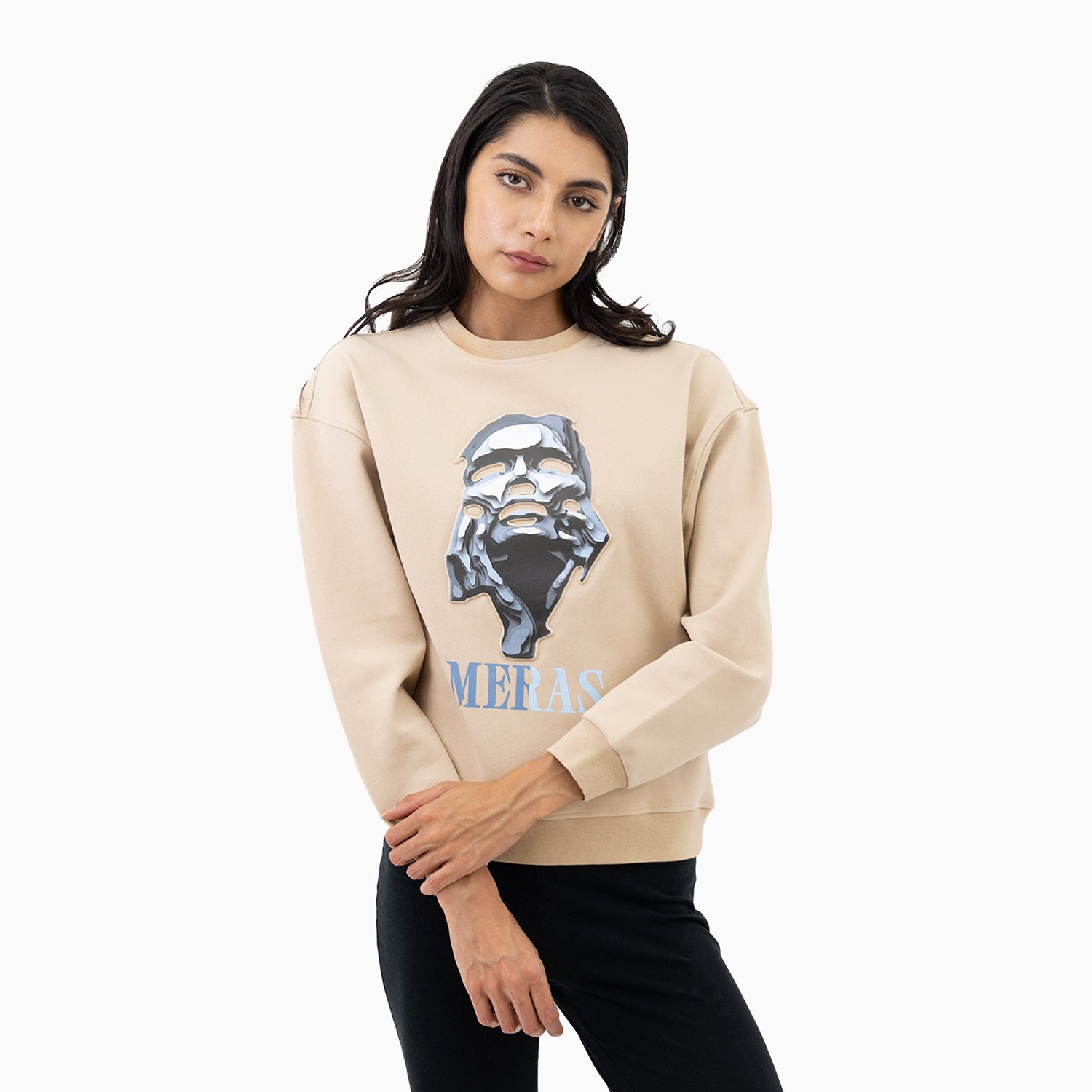 meras-womens-grey-lady-crew-neck-sweatshirt-mcw2303-tan
