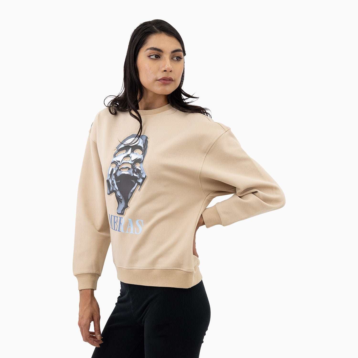 meras-womens-grey-lady-crew-neck-sweatshirt-mcw2303-tan