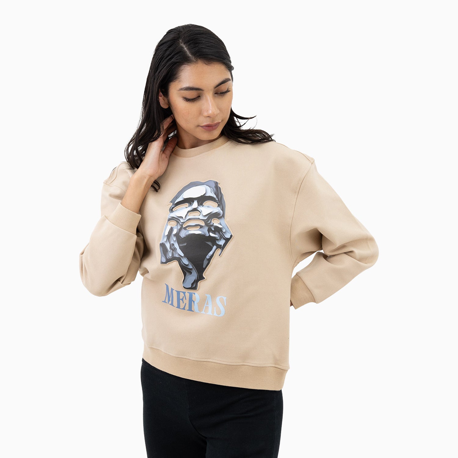 meras-womens-grey-lady-crew-neck-sweatshirt-mcw2303-tan