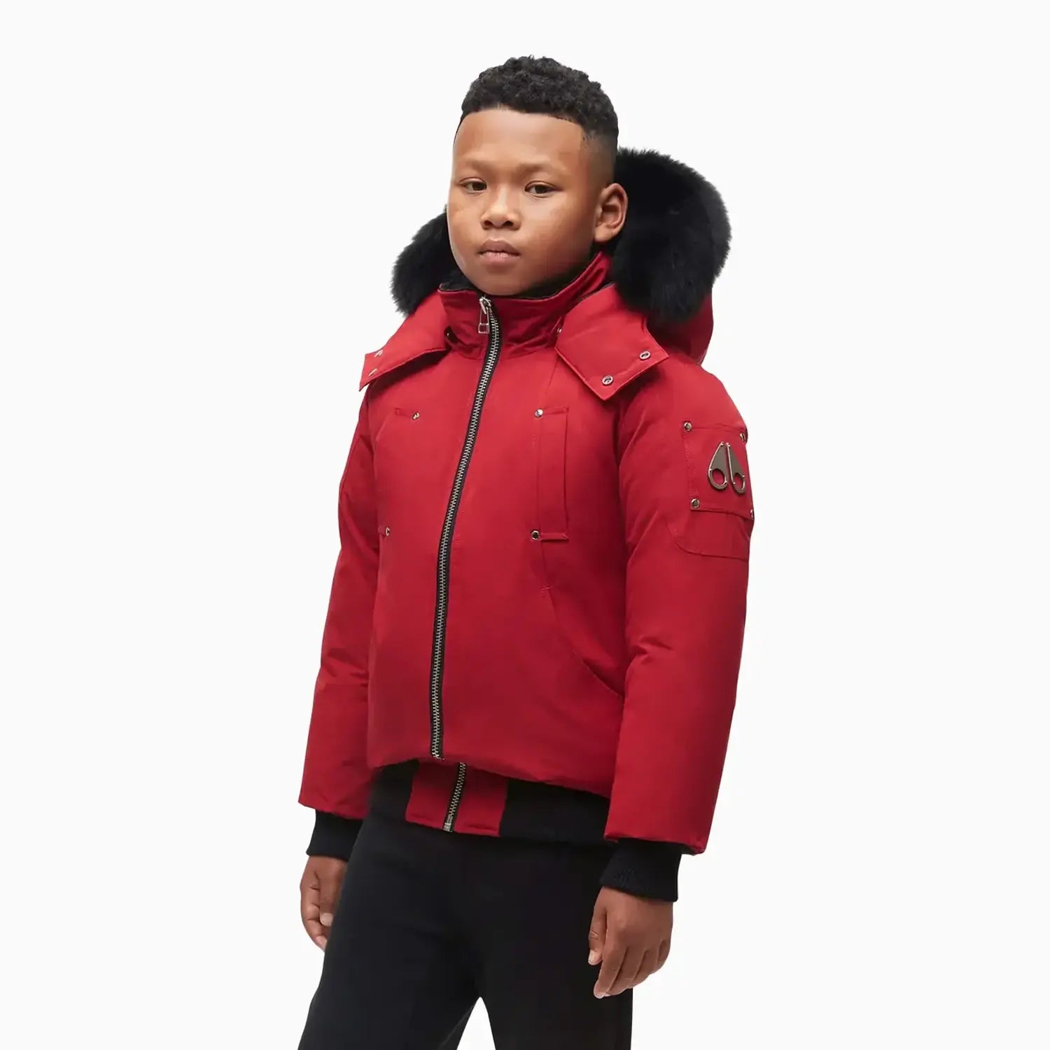 Bomber Jacket Red Coat With Fur Hood Moose Knuckles Kid's
